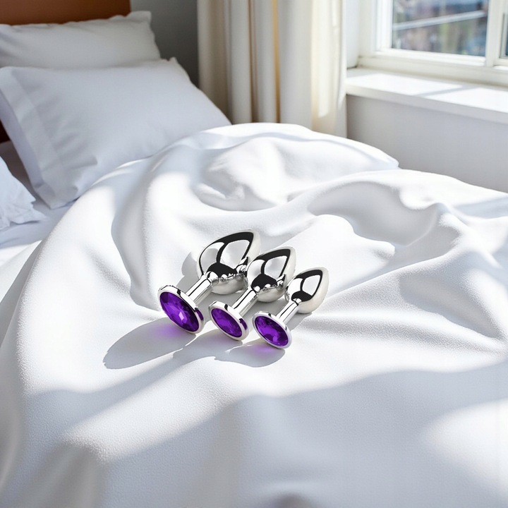 Zestaw 3 Korków Analnych Stalowych S M L Eleganckie Plug Z Kryształkami