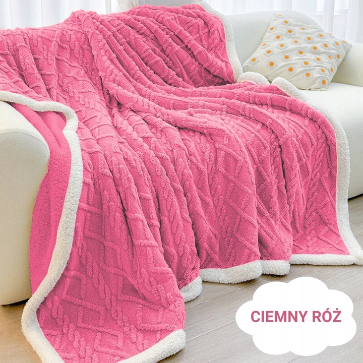 Gruby koc 200x220 pluszowy sweterek z barankiem zimowy kolory narzuta