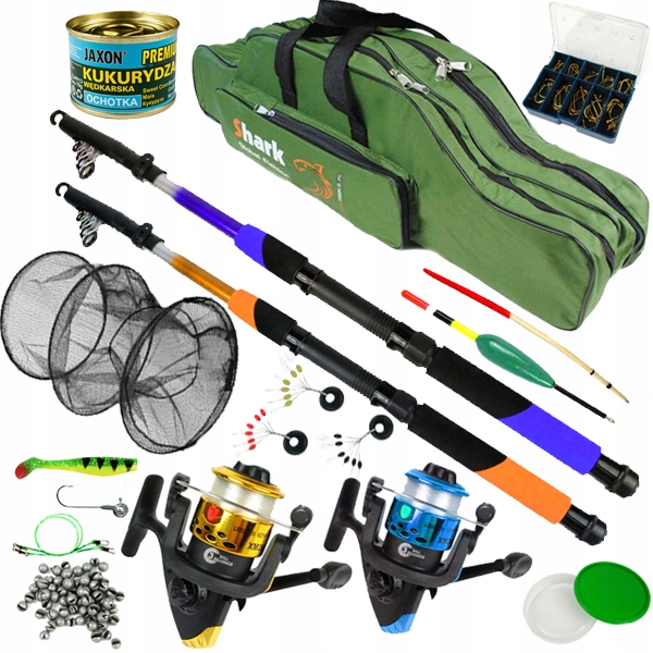 ZESTAW WĘDKARSKI 2x Wędka 2x Kołowrotek pokrowiec na spławik spinning