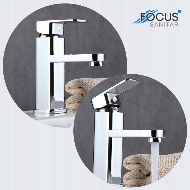 BATERIA ŁAZIENKOWA UMYWALKOWA KRAN STOJĄCA KWADRAT DO UMYWALKI CUBE CHROM