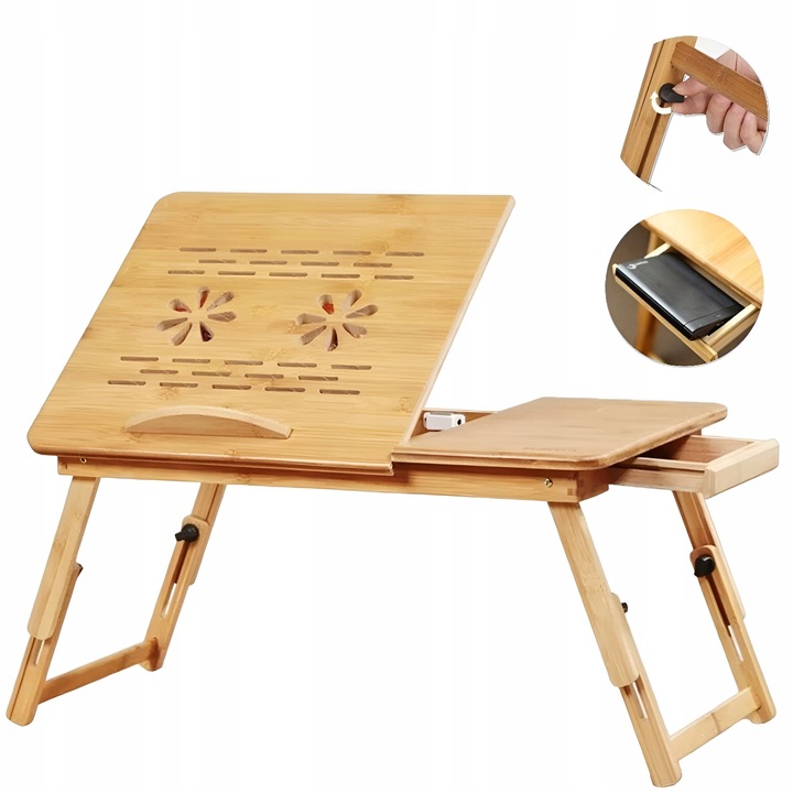 Stolik pod Laptopa bambusowy do Łóżka Taca Podstawka Regulowana Skladana