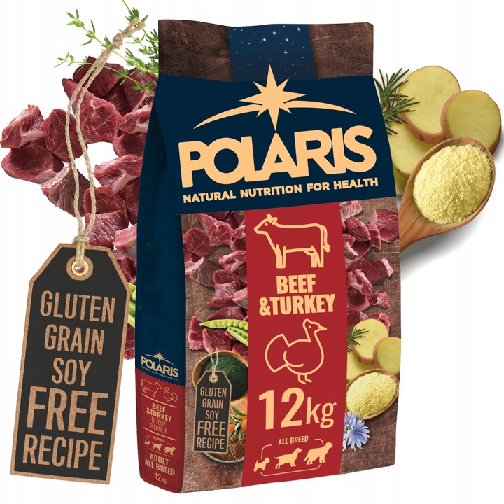 SUCHA KARMA DLA PSA POLARIS ADULT BEZ ZBÓŻ WOŁOWINA INDYK 12KG ŚWIEŻE MIĘSO