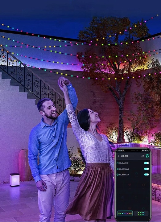 Lampki choinkowe łańcuch świetlny LED 10M 100LED RGB Aplikacja pilot