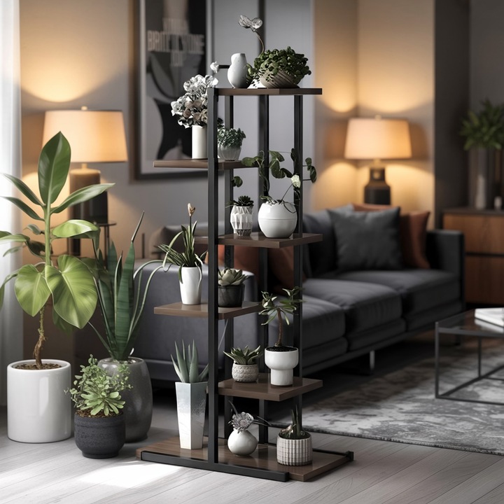 KWIETNIK METALOWY PIĘTROWY STOJĄCY STOJAK LOFT PÓŁKI NA KWIATY DĄB WYSOKI