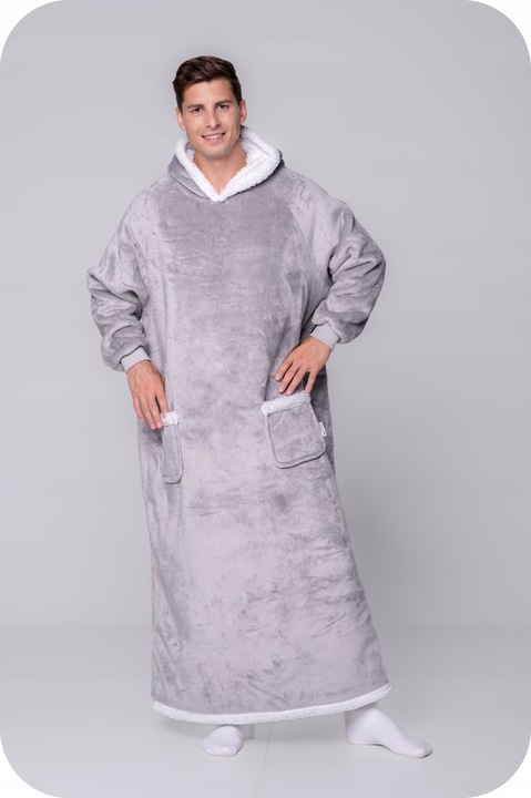 KOC BLUZA Oversize do Kostek Gruba KOCOBLUZA XXL SZARA Futrzak Bluzo