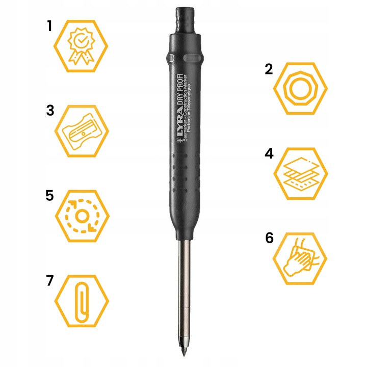 OŁÓWEK BUDOWLANY STOLARSKI ZNACZNIK Z TEMPERÓWKĄ ZMIENNE WKŁADY PROFI