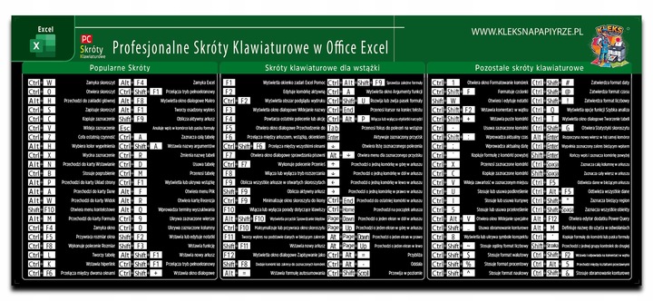 PODKŁADKA MATA BIURKO POD MYSZ DUŻA 82,6x35,1cm OFFICE EXCEL SKRÓTY PREMIUM