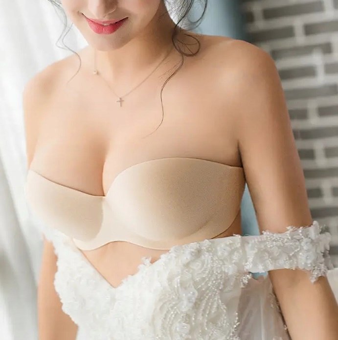 BIUSTONOSZ BARDOTKA PUSH UP BEZ RAMIĄCZEK FISZBIN SILIKONOWY TYŁ DAMSKI B