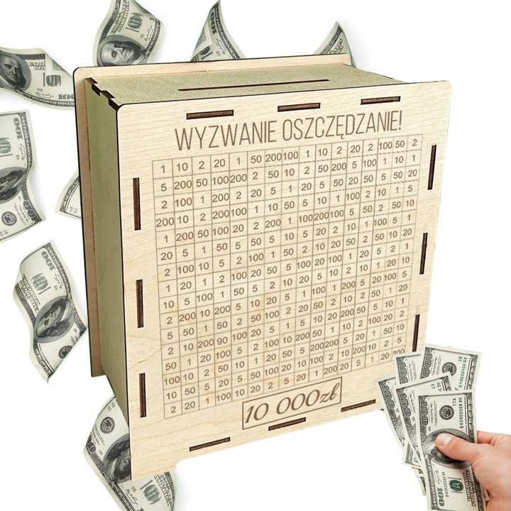 Skarbonka wykreślana wyzwanie tracker oszczędzanie prezent grawer