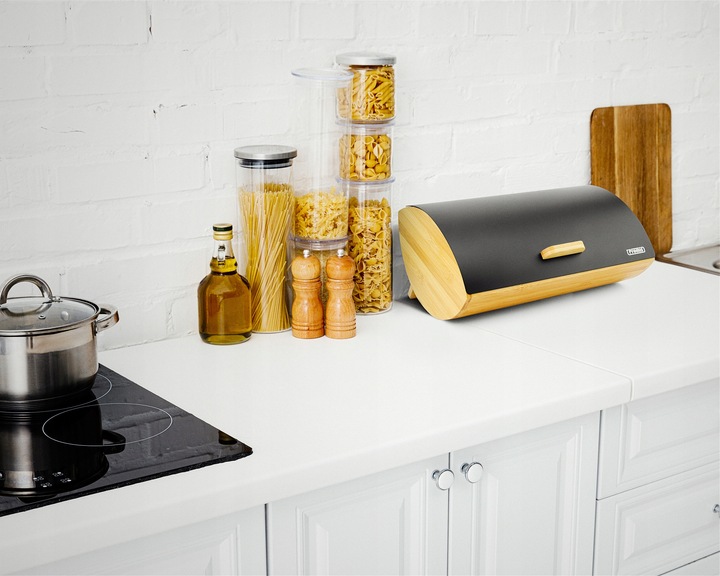 DUŻY CHLEBAK DREWNIANY METALOWY PROMIS POJEMNIK NA PIECZYWO CHLEB