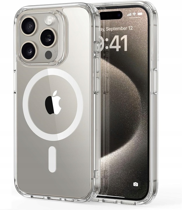 Etui Do iPhone 15 PRO MAX +Szkło 9H WZMACNIANE 360° do MAGSAFE CLEAR CASE