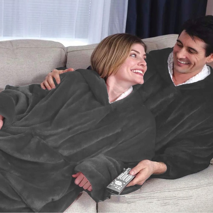 Gruby Koc Ponczo Z Kapturem Ciepła Gruba Bluza Szlafrok Kocobluza