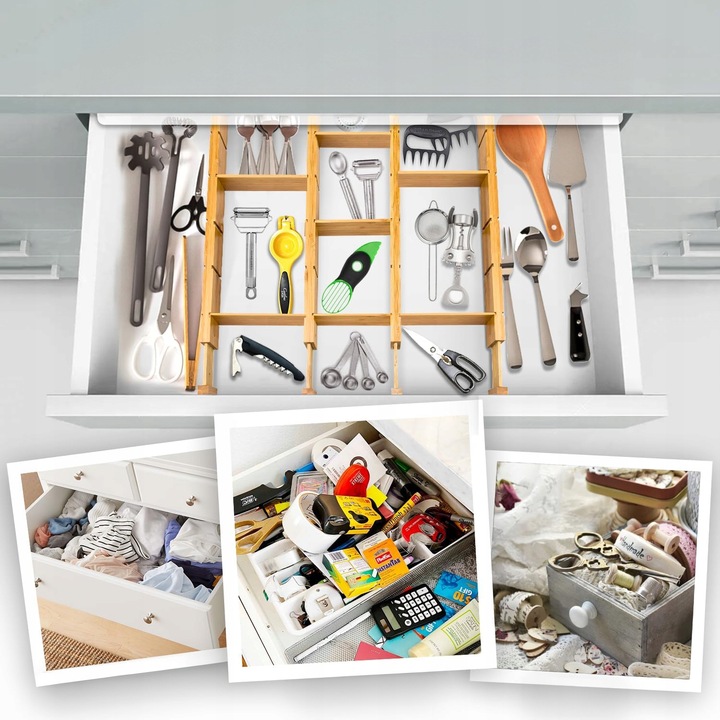 4x BAMBUSOWY ORGANIZER DO SZUFLADY SEPARATOR PRZEGRÓDKA Z 9