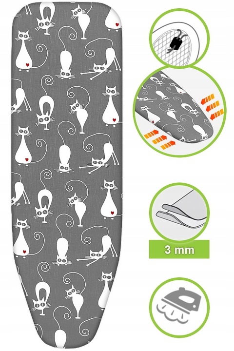 Pokrowiec na deskę do prasowania z kotami podkładem PREMIUM BAWEŁNA 100%