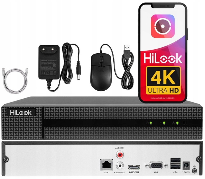 Rejestrator 8 kanałowy IP HiLook by Hikvision NVR-8CH-5MP do 8MPx H.265
