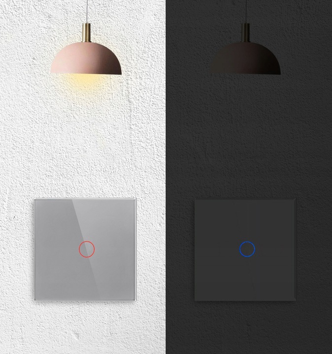 DOTYKOWY WŁĄCZNIK WYŁĄCZNIK ŚWIATŁA SZKLANY POJEDYNCZY SZKŁO SZARE LED