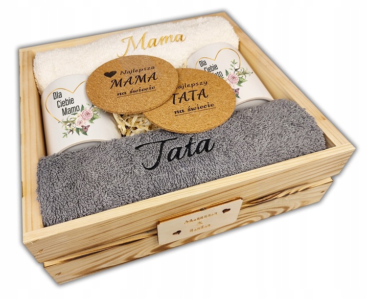 PREZENT NA DZIEŃ MAMY MATKI DLA TATY OJCA ZESTAW KUBEK RĘCZNIKI Z HAFTEM