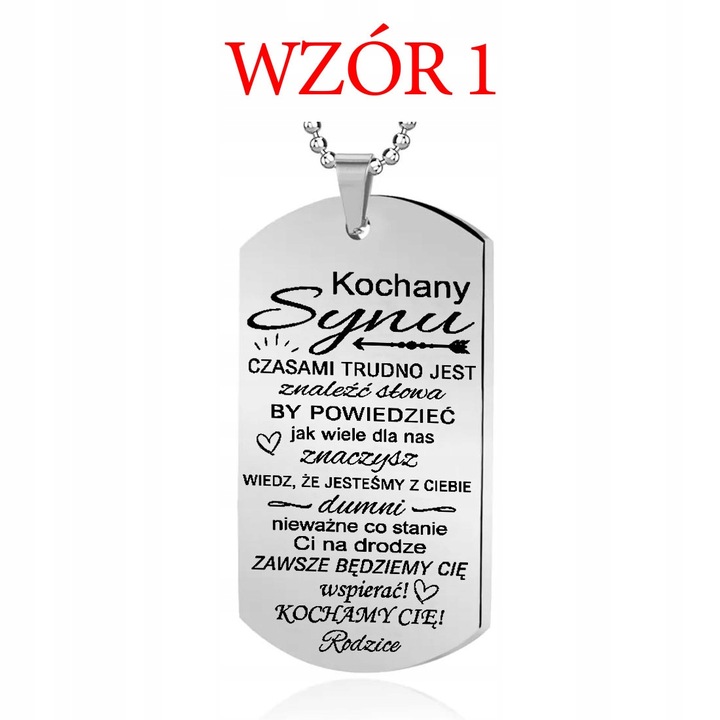 Nieśmiertelnik DLA SYNA z GRAWEREM męski prezent od Mamy Taty GRAWER GRATIS