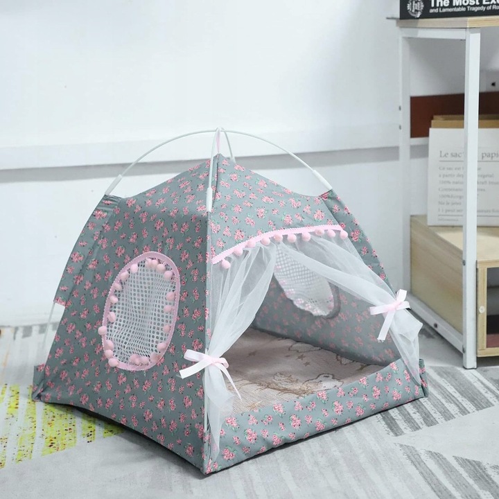 Legowisko Dla Psa Kota Namiot Łóżko Domek Składany 48 cm Szary