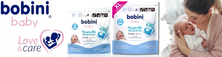 BOBINI Baby Kapsułki do Prania dla Dzieci Hipoalergiczne Białe Kolor 62 szt