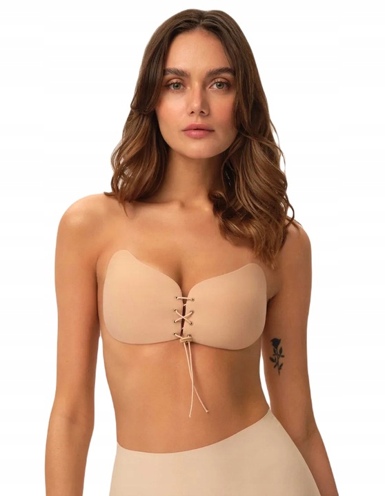 BARDOTKA STANIK BIUSTONOSZ GŁADKI SAMOPRZYLEPNY PUSHUP GOŁE PLECY BEZSZWOWY