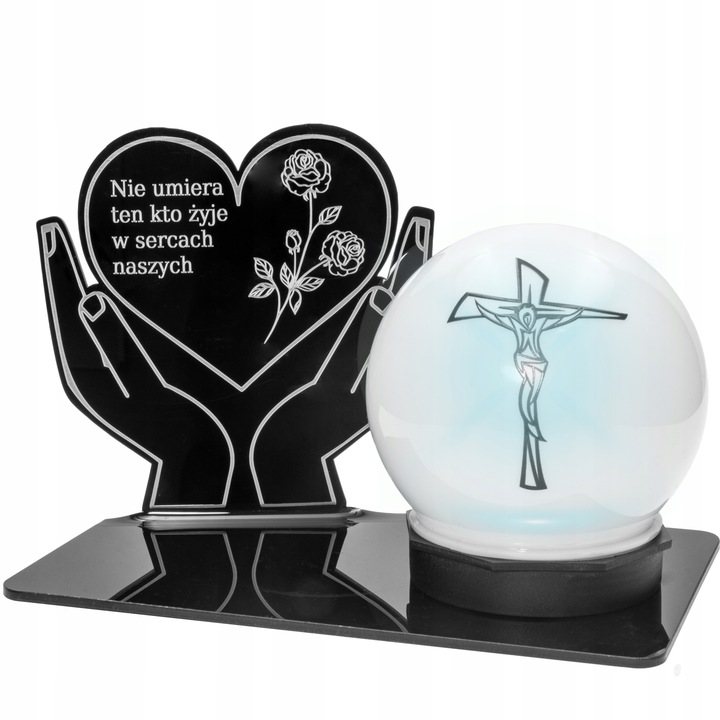 ZNICZ z Kulą Solarną na Grób STATUETKA LED NA CMENTARZ Wieczny Szkło Akryl