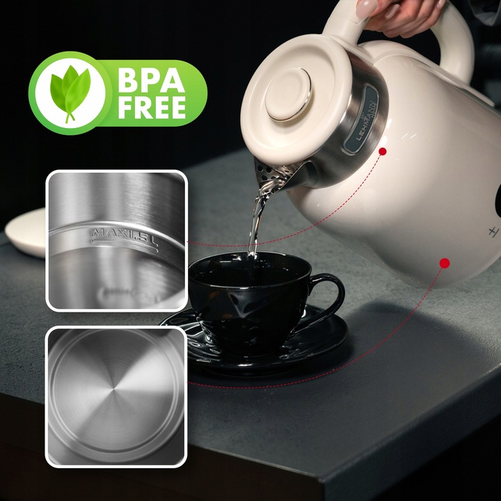 CZAJNIK ELEKTRYCZNY BEZPRZEWODOWY STALOWY RETRO DŹWIĘK BEŻOWY 2200W