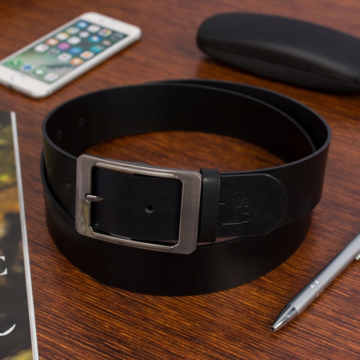 Skórzany pasek damski do spodni sukienki czarna skóra nat 4 cm