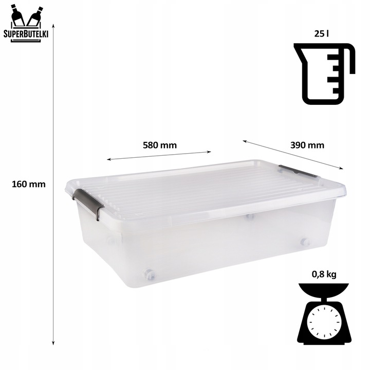 POJEMNIK PLASTIKOWY 25 L ORGANIZER Z POKRYWKĄ NA KÓŁKACH DO