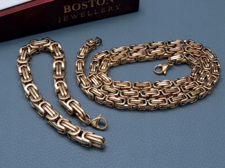 ZŁOTY ŁAŃCUSZEK Z BRANSOLETKĄ SPLOT KRÓLEWSKI 8MM STAL CHIRURGICZNA PREMIUM