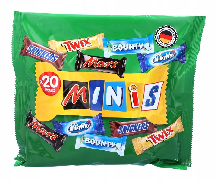 ZESTAW Mini batony Mars Snickers Bounty Twix Milky Way MINIS 400g DE