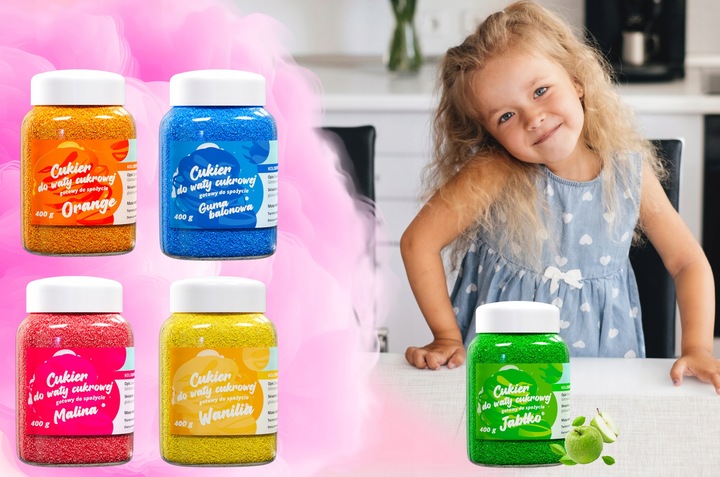 CUKIER KOLOROWY do waty cukrowej 5x400g smakowy MIX gratis 10szt