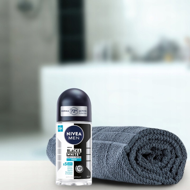 4 x NIVEA MEN Black&White Invisible Fresh Antyperspirant Roll on, 50 ml