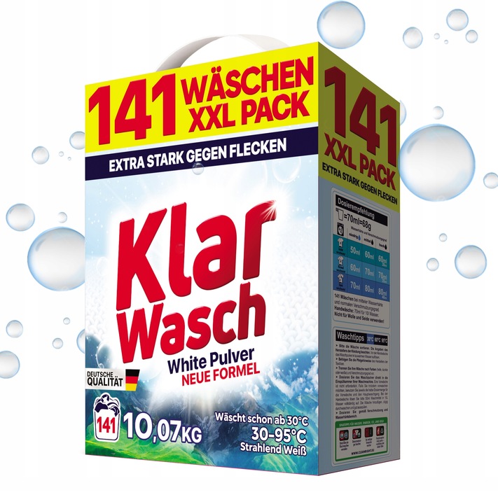PROSZEK DO PRANIA BIAŁEGO KLAR WASCH WHITE 10KG OPAKOWANIE XXL 141 PRAŃ