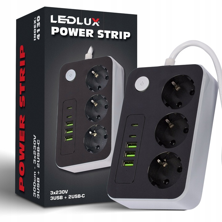 Przedłużacz Listwa zasilająca 3 metry 3 gniazda 5x ładowarka USB USB-C