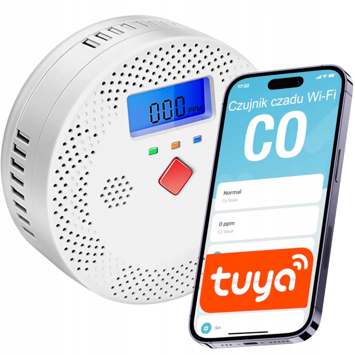 CZUJNIK DETEKTOR CZADU GAZU TLENKU WĘGLA CO TUYA WIFI CERTYFIKOWANY