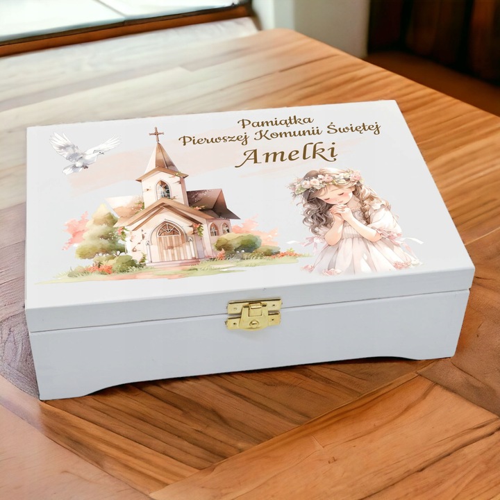 Prezent na KOMUNIE świętą pamiątka pudełko GRAWER Pamiątka Komunii