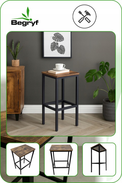 Hoker ciemny brąz taboret do kuchni barowy nowoczesny DO JADALNI LOFT