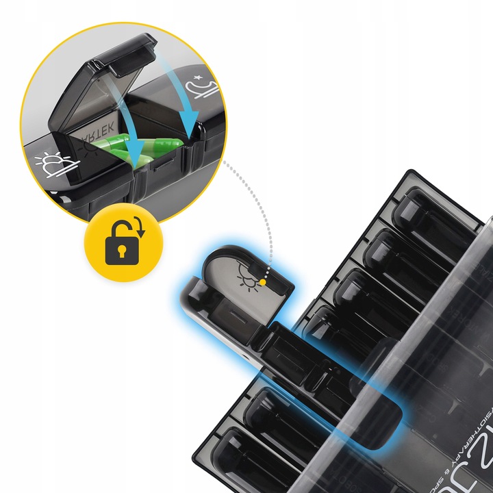 ORGANIZER NA LEKI KASETKA PUDEŁKO POJEMNIK 7 DNI TYGODNIA PORY DNIA