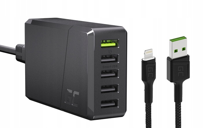 ŁADOWARKA SIECIOWA SZYBKA GC 52W 5x USB+ KABEL GC USB-A/LIGHTNING DO IPHONE