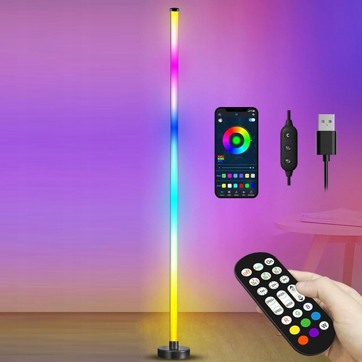 INTELIGENTNA LAMPA PODŁOGOWA LED RGB NAROŻNA STOJĄCA DO SALONU