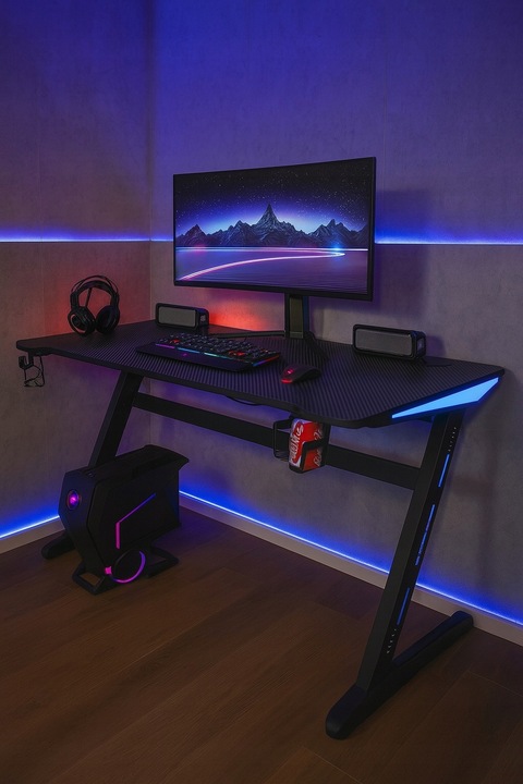 Biurko Gamingowe Komputerowe Stół dla Gracza Nowoczesne LED 120 cm