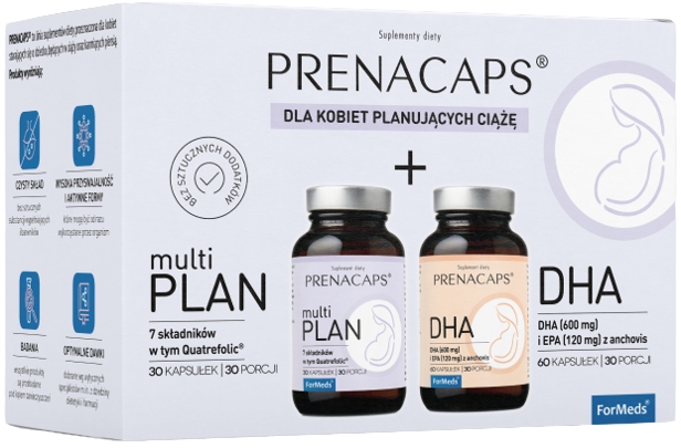PRENACAPS multiPLAN + DHA ForMeds DLA KOBIET 90kaps. Ciąża Żelazo Olej rybi