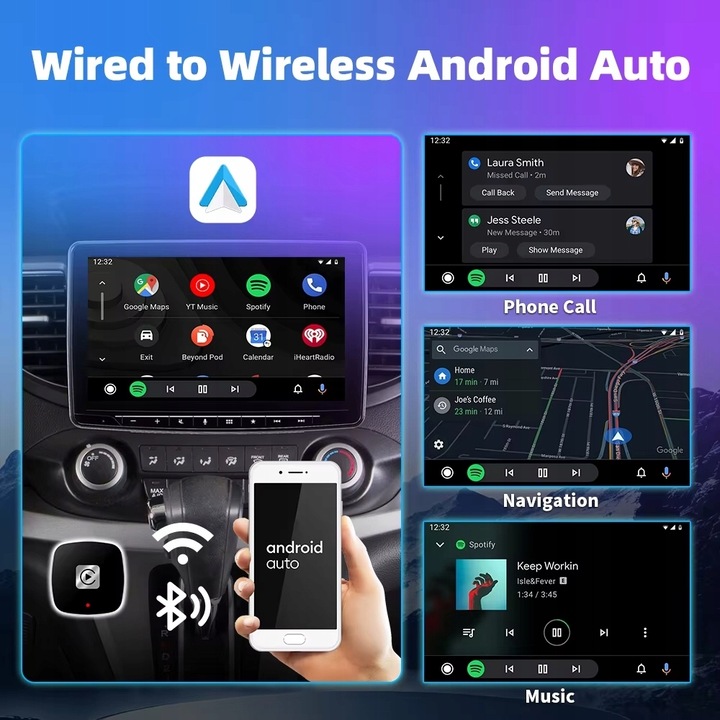 ADAPTER CARPLAY ANDROID AUTO 2w1 BEZPRZEWODOWY CAR PLAY BLUETOOTH iOS