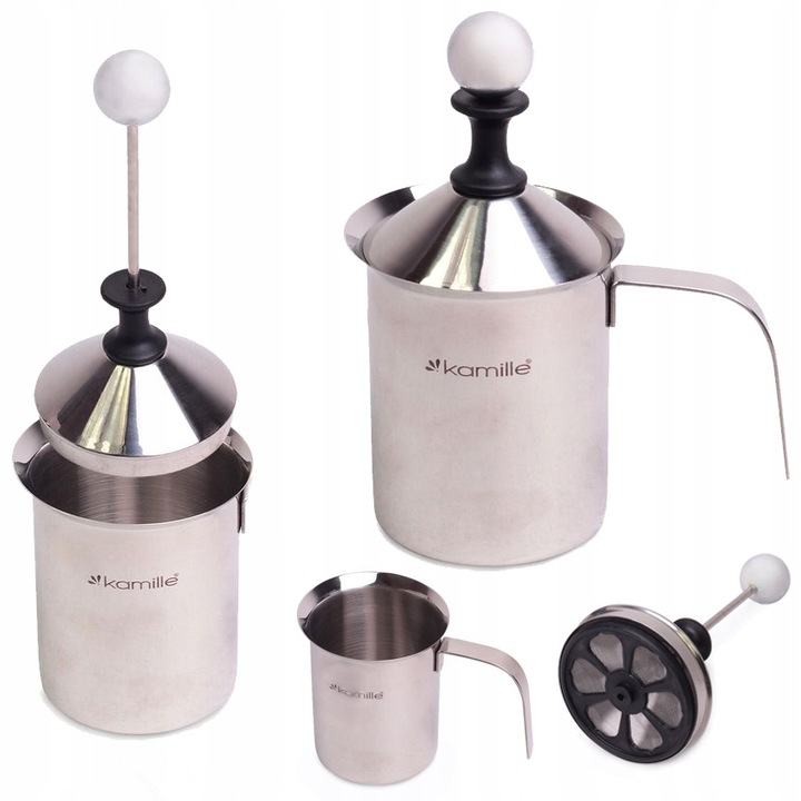 SPIENIACZ DO MLEKA RĘCZNY STALOWY GARNEK UBIJAK 400 ML