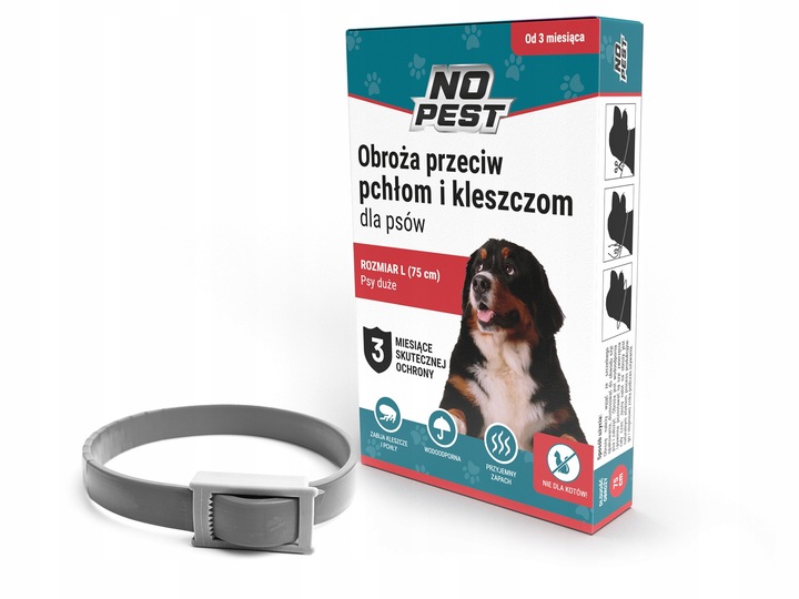 OBROŻA 75CM PRZECIW PCHŁOM KLESZCZOM PASOŻYTOM ROBAKOM DLA PSÓW NO PEST