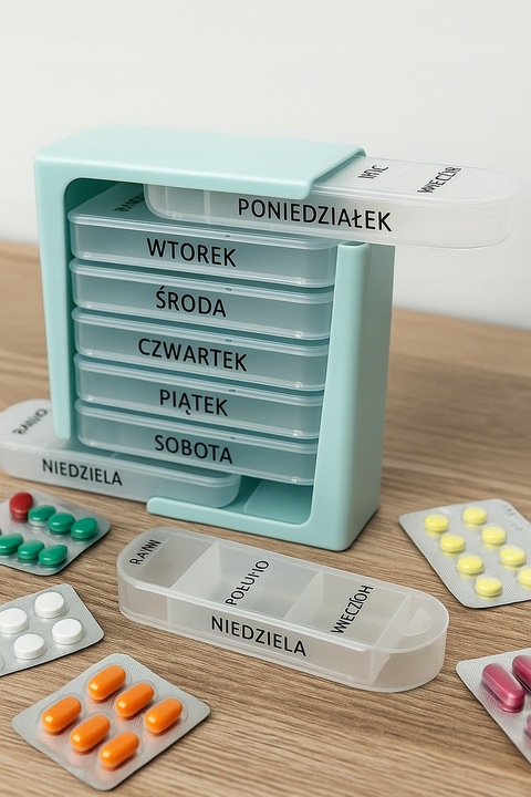 Pojemnik na leki kasetka plastikowa na tabletki 7 dni 4 pory dnia