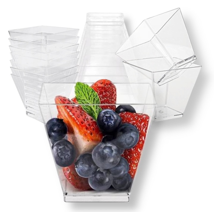 POJEMNIKI PUCHARKI KWADRATOWE DO DESERÓW PRZEKĄSEK SŁODKI STÓŁ 120ml