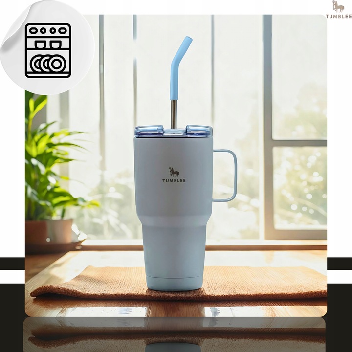 Kubek Termiczny z WYGODNYM Uchwytem i STALOWĄ Słomką TEMPERATURA DO