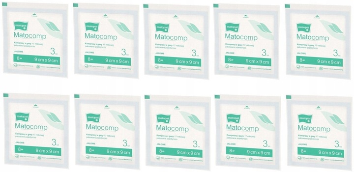 KOMPRESY JAŁOWE Z GAZY 17-NITKOWEJ 9x9cm MATOCOMP 3 szt x 10 OPAKOWAŃ